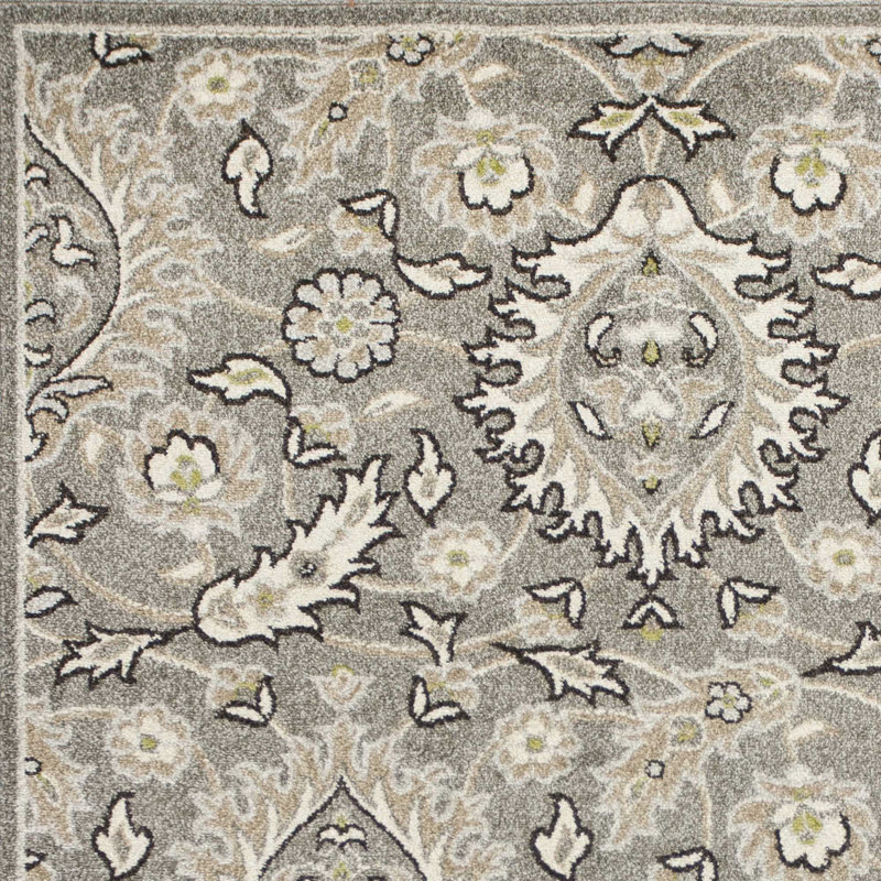 Tapis floral gris et ivoire Aldric, Rectangle 6 pi 7 po x 9 pi 6 po