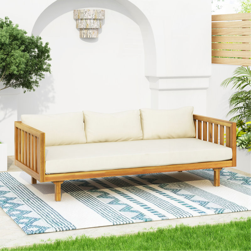Lit de jour 3 places (beige), Beige Cushion/Teak Frame