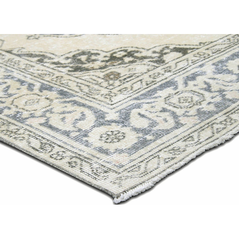 Tapis de couloir unique en laine noué à la main de style années 1960 de 4 pi 8 po x 12 pi 7 po en beige / bleu / brun