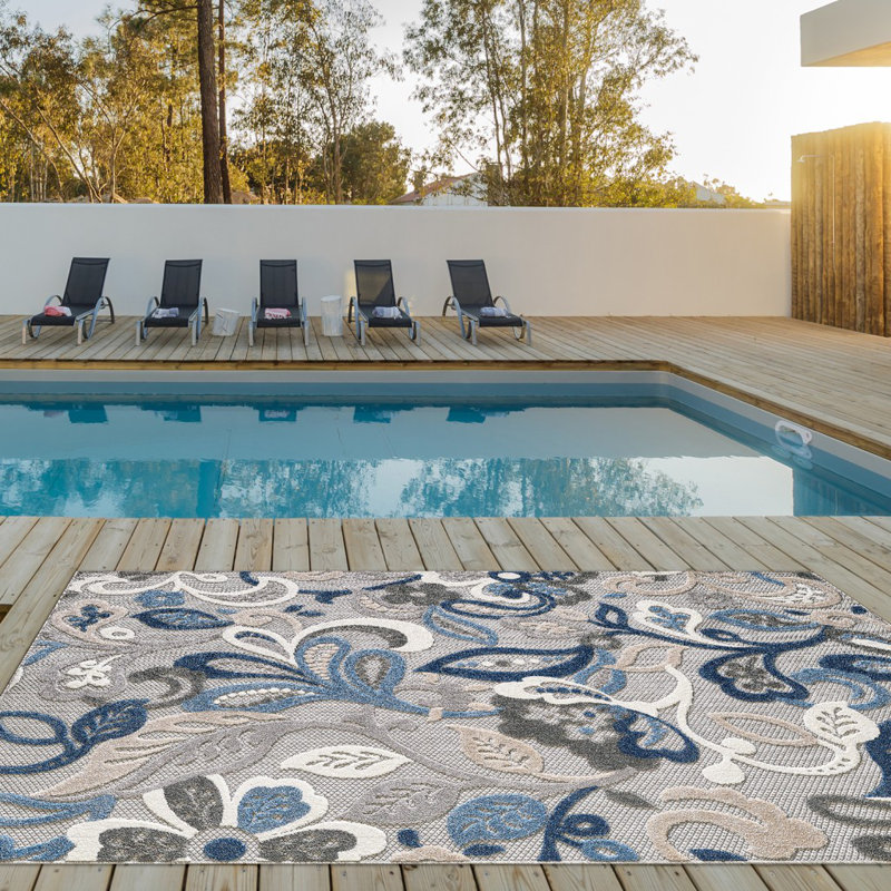 Tapis jacobien floral 3 pi x 5 pi bleu / gris