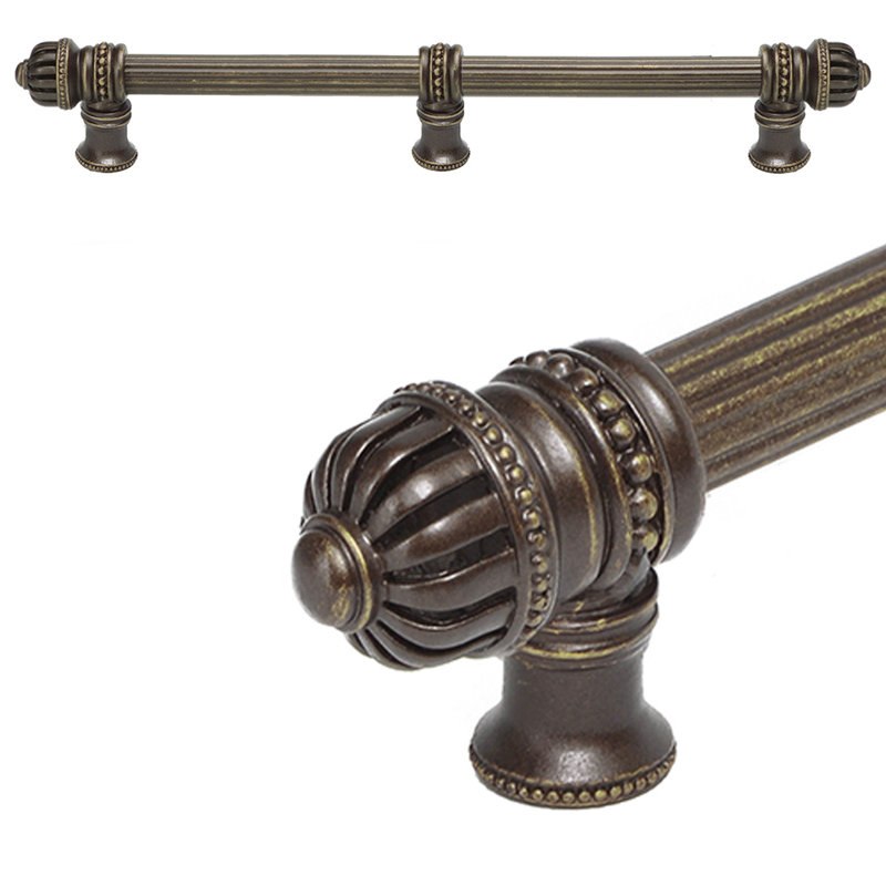 Cage à cricket avec petit faîteau à poignée longue 5/8 po avec rosette centrale, 12", Laiton antique