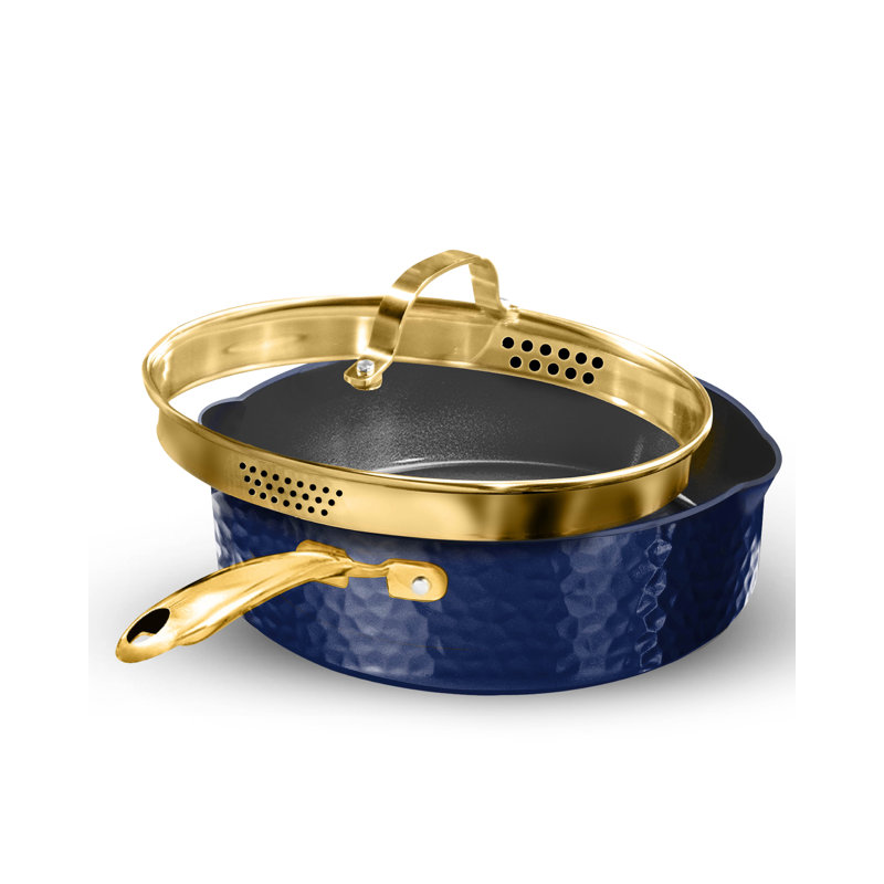 Granitestone Charleston Collection Hammered Navy 4 Qt Deep Saute Nonstick Pan with Lid