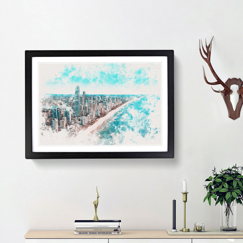 The Gold Coast in Australia - Picture Frame Painting Print, Black Framed, 62cm H x 87cm W x 2cm D