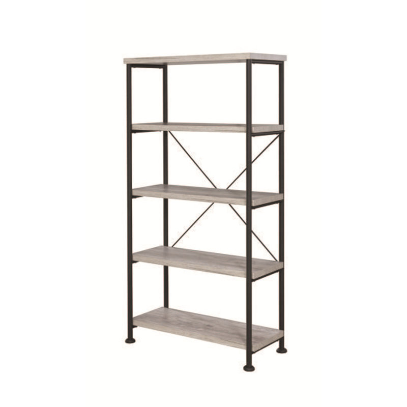 Columbus 63" H x 31.5" W Metal Etagere Bookcase, Gray Driftwood