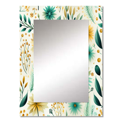 Amose Botanical Bohemian Dream Green Pattern - botanical  Large Wall Mirror, Boho Unique Mirror, Printed Metal Art