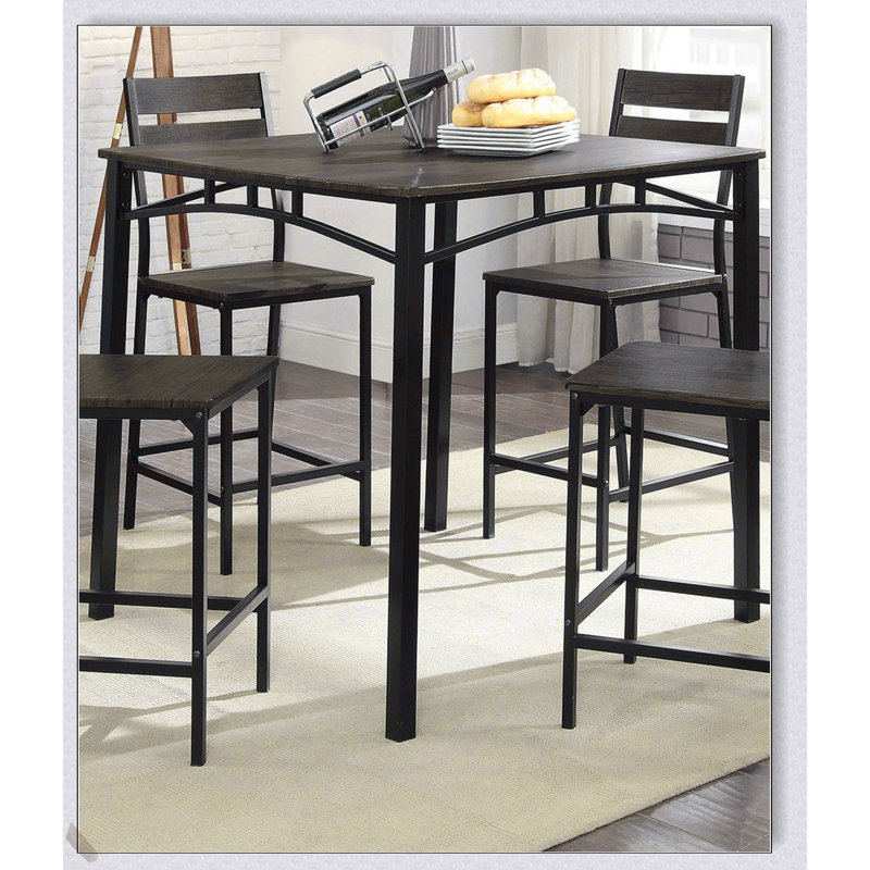 Ensemble de salle à manger de style industriel brun antique 5 pièces avec table à hauteur de comptoir et 4 chaises hautes, durable et élégant