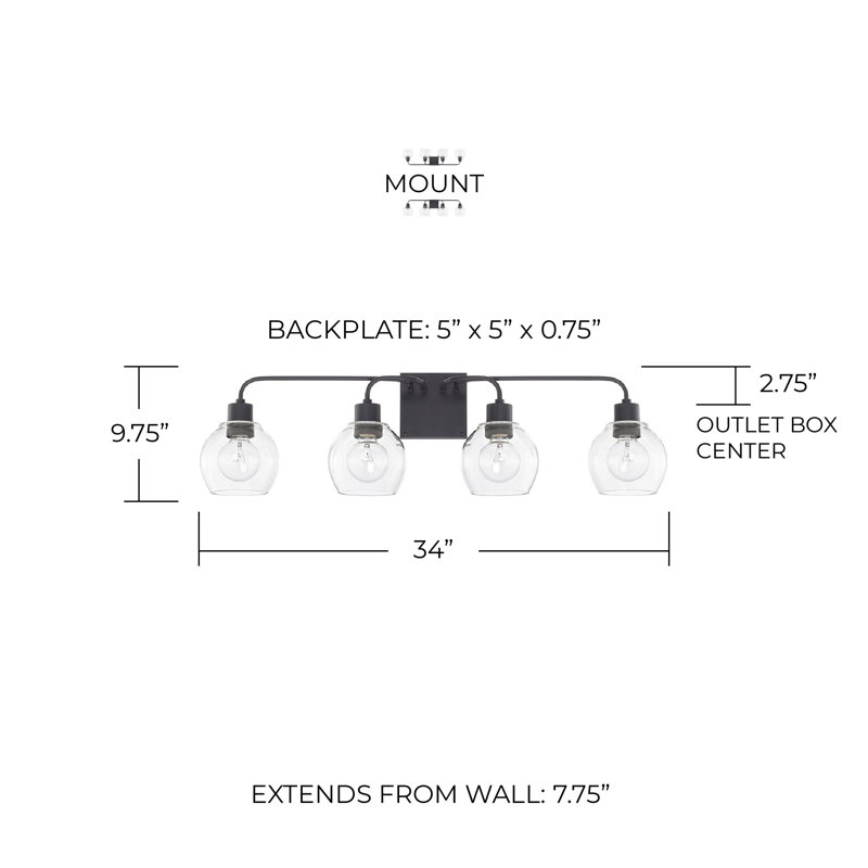 Éclairage pour meuble-lavabo à intensité variable Tanner, Noir mat, Transparent, 4-Light