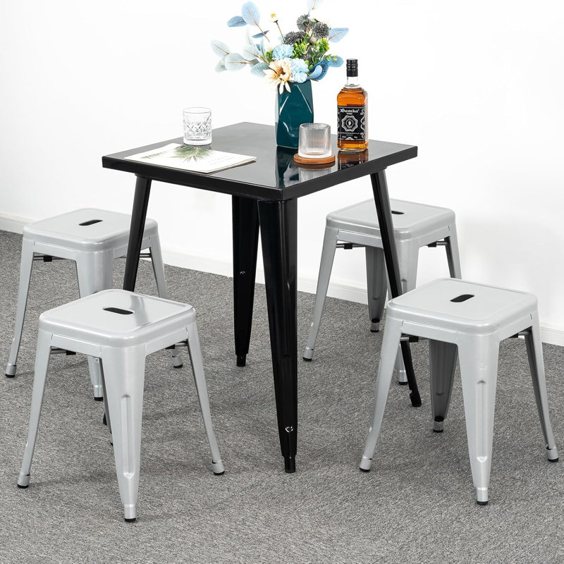 Juddson Counter Stool Set Of 4,18" Industrial Stackable Metal Bar Stools, Backless Metal Dining Chairs For Indoor Outdoor Kitchen Classroom