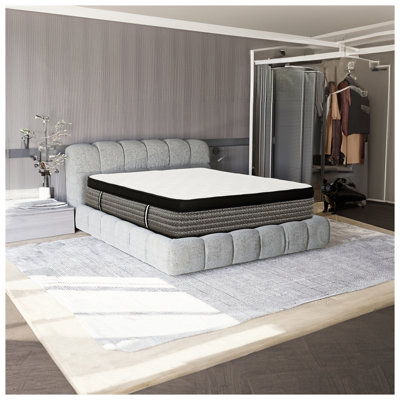 Très grand matelas hybride 16 pouces de qualité supérieure avec mousse viscoélastique gélifiée et ressorts ensachés, plateau européen, blanc / gris