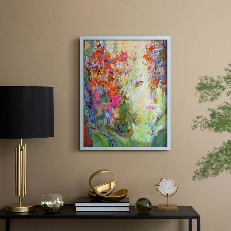 Bold Flourish II Framed Print - Solid Wood, Blue, 11" H x 9" W