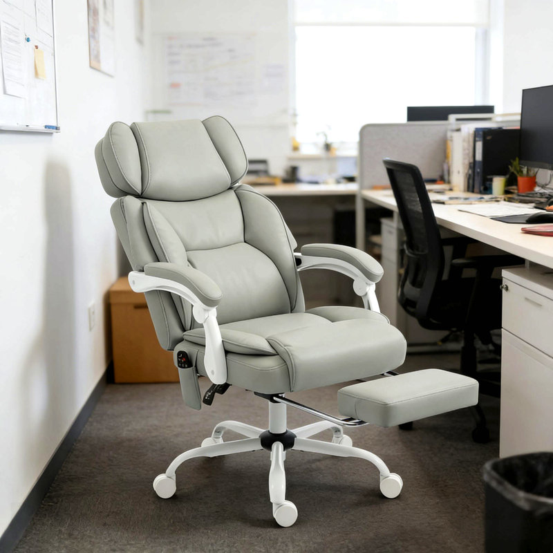Computer Chair, Massage Chair, High Back Chair, Office Chair, White, Light Gray