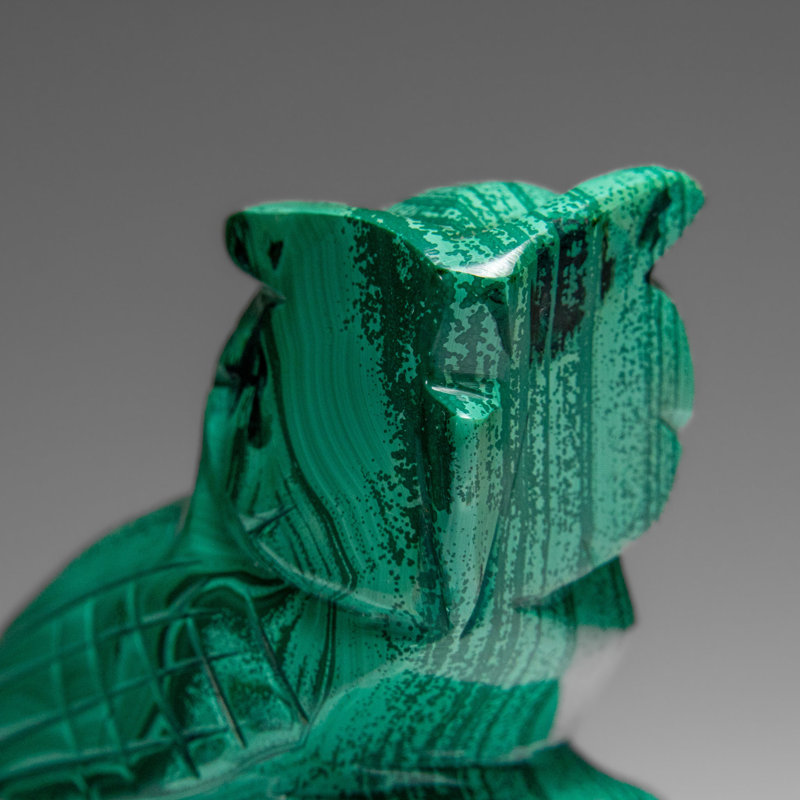 Genuine Polished Malachite Owl Carving (298 Grams)