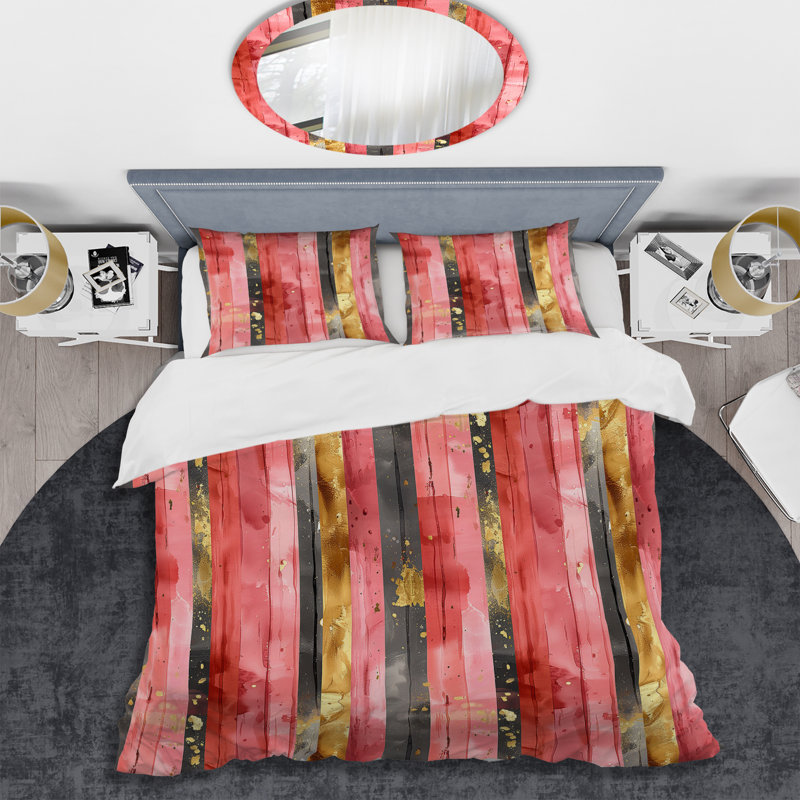 Ensemble de housse de couette doré rose Glamour Stripes II - Glam, Housse de couette simple + 2 taies décoratives st