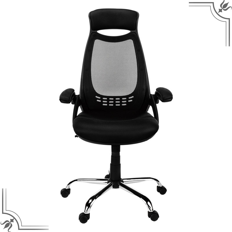 Chaise de bureau à haut dossier avec hauteur réglable et pivotante, ergonomique, filet noir, base en métal pour une utilisation ergonomique à 360 degrés