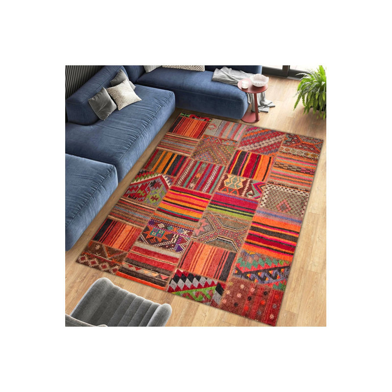 Tapis orange lavable à la machine, Rectangle 5 pi 1 po x 7 pi 7 po