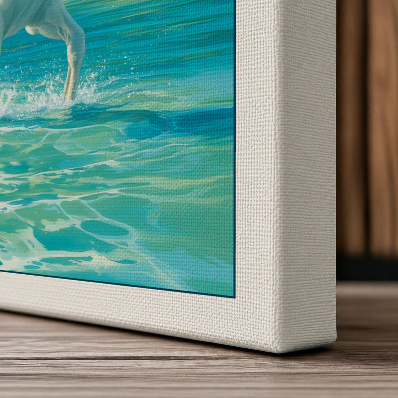 Horse in Turquoise Waters Tropical - Wrapped Canvas, 30x20 - 76.2 x 50.8 cm, Cream Border