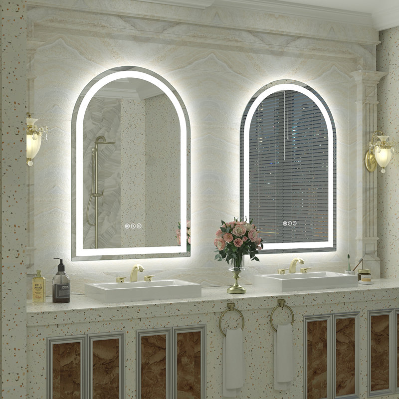 UL Certified LED Anti-Fog Tempered Glass Arch Bathroom/Vanity Mirror - Basics by Wayfair™, 30" x 20"