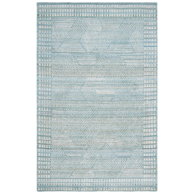 Gray and Turquoise Hand-Tufted Wool Geometric Rug