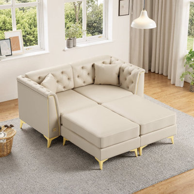 Canapé modulaire en similicuir Chesterfield Riner avec capitonnage à boutons et garniture en métal, 2 sièges