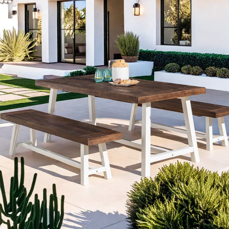Eulene Rectangular 4 - Person 71" Long Dining Set, Sandblast Dark Brown/White