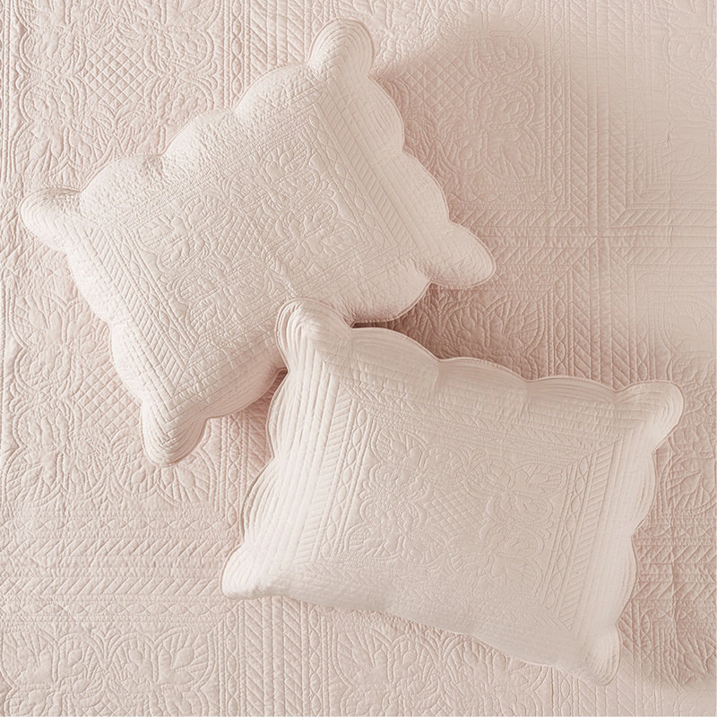 Courtepointe réversible - rosé, 3 pièces, bord festonné, microfibre, rembourrage 90% coton, Dreamy Home Bedding, Rosé