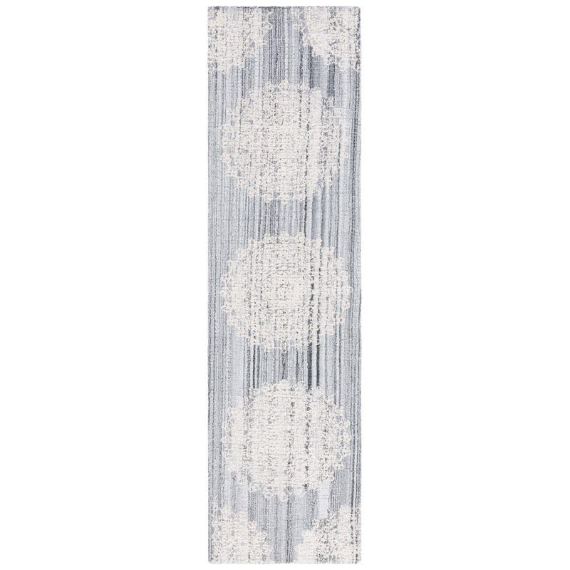 Ebony Hand Tufted Wool Cotton with Latex Floral Rug in Gray/Ivory, Runner 2'3" x 9'