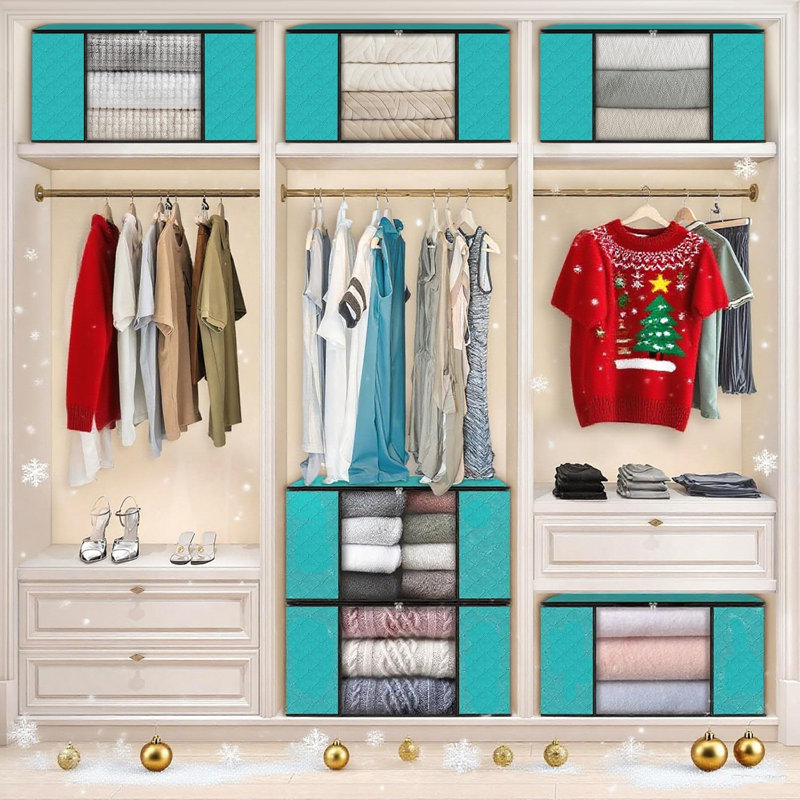 3 sacs de rangement bleus, sacs de rangement pour vêtements non tissés, boîtes de rangement pour courtepointe pliantes, boîtes d'organisation pour armoire à vêtements anti-poussière