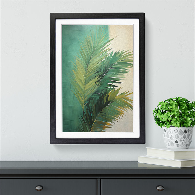 Palm Leaf Gestural - Single Picture Frame Print on Wood, Black Framed, 46cm H x 34cm W x 2" D