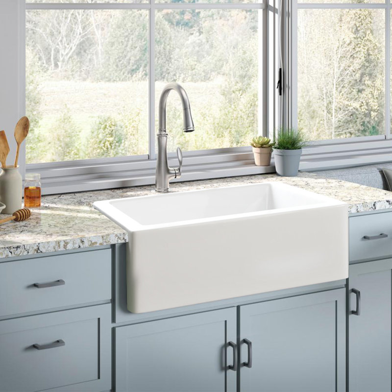 Single Bowl Fireclay Kitchen Sink, 8" H x 24" L x 19" W