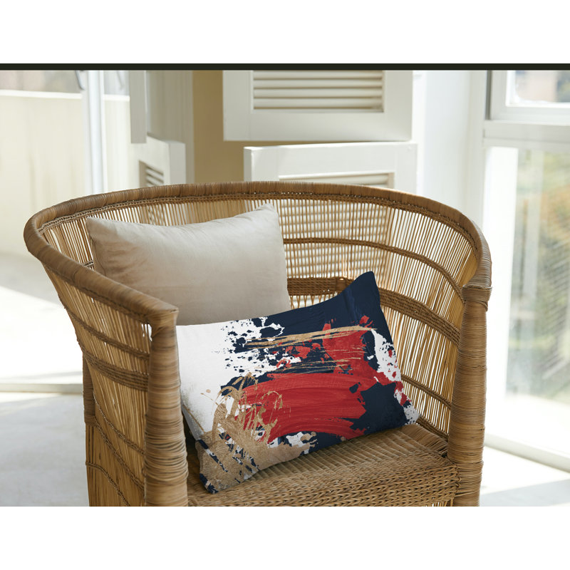 Coussin lombaire abstrait intérieur / extérieur, Rouge / or / blanc