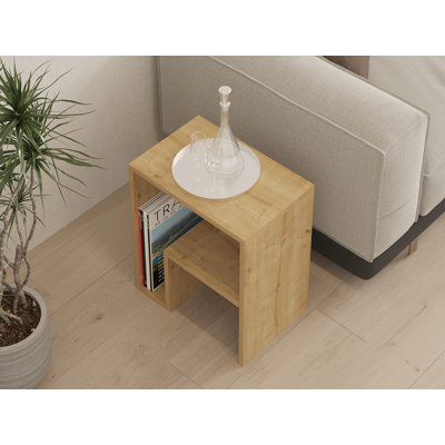 Table d'appoint moderne avec option de fixation murale, chêne saphir, 20,5 po x 17,7 po x 11,8 po | 100% panneau de particules enduit de mélamine, épaisseur: 0,7 pouce | Plusieurs tablettes pour le rangement, design élégant et fonctionnel