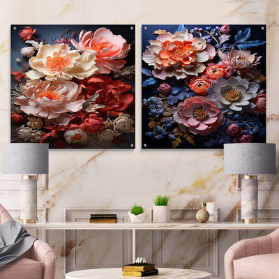 Pink Elegant Peony Dreamscape - Peonies Acrylic Wall Art Glass Set Of 2