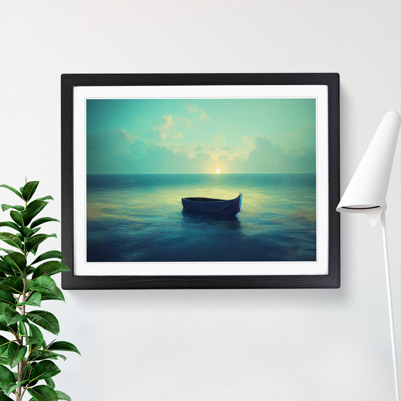 Lone Boat Vol.3 - Single Picture Frame Print, Black, 46cm H x 64cm W