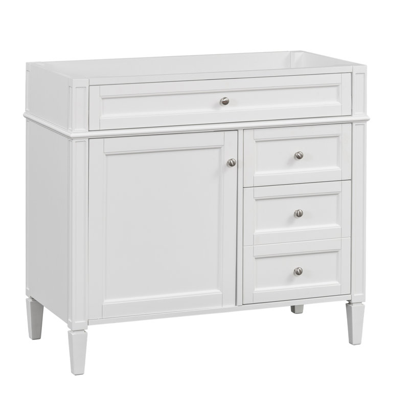 Meuble-lavabo de salle de bain sans lavabo supérieur, armoire de rangement moderne avec 2 tiroirs et un tiroir basculant, structure en bois massif