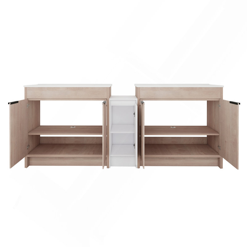 Meuble-lavabo autoportant de 84 pouces avec lavabo en céramique et armoires de rangement, porte à fermeture douce, armoire combinée