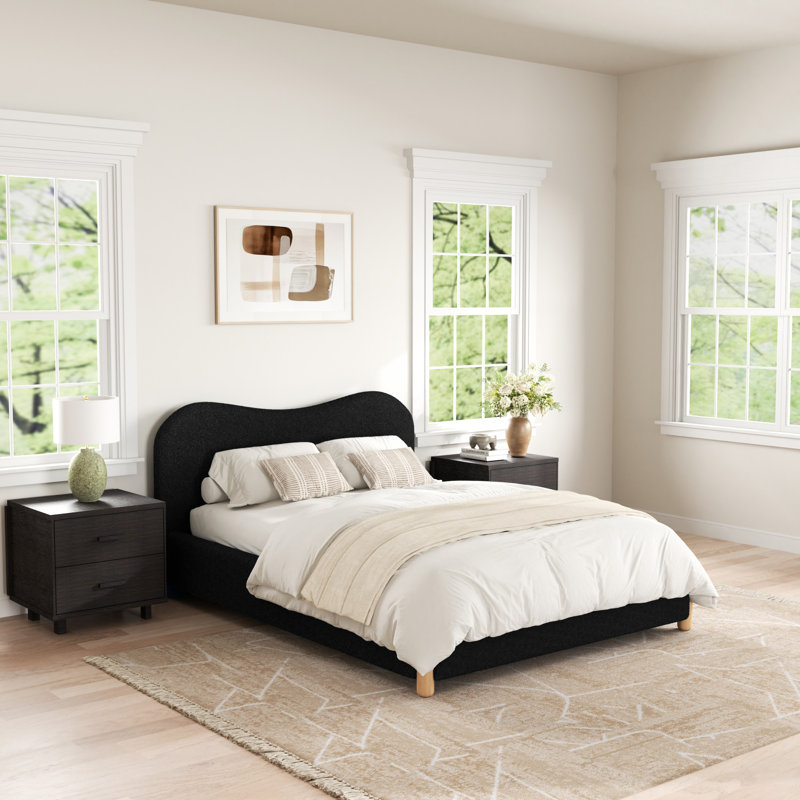 Full Size Platform Bed Frame With Fabric Upholstered Headboard And Wooden Slats Support,no Box Spring Needed, Full, Black