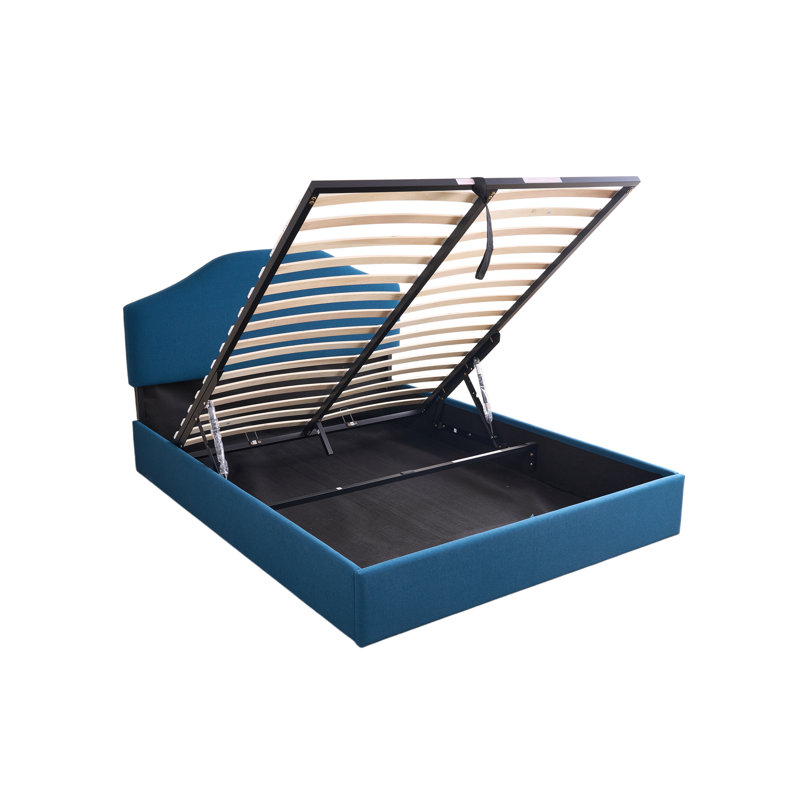 Lit escamotable hydraulique avec tête de lit réglable, taille double, bleu, Bleu, Double