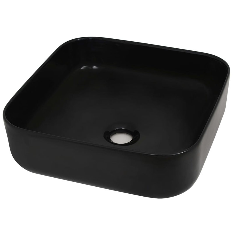 Lavabo carré en céramique noir 15 po x 15 po x 5,3 po