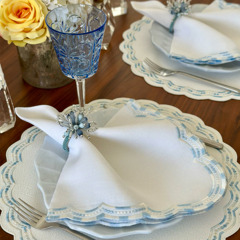 Belgravia Embroidered Scallop Placemat, Blue/White