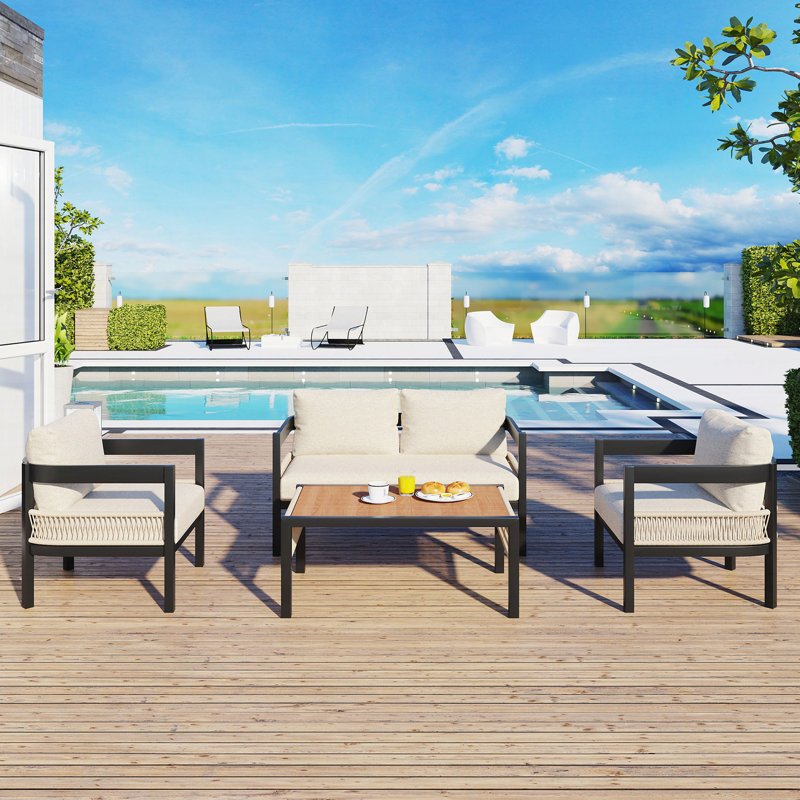 Mobilier d'extérieur pour la pelouse - Fer avec table et, pour le jardin, Beige