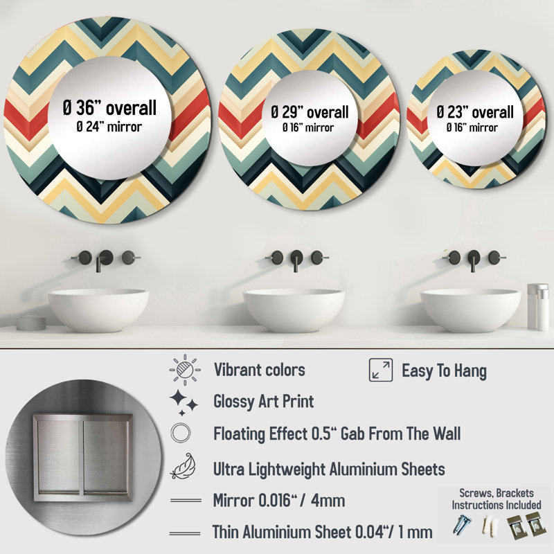 Décoration murale douce à chevrons multicolores - miroir rond glamour_MTMIR124564, 36 po x 36 po