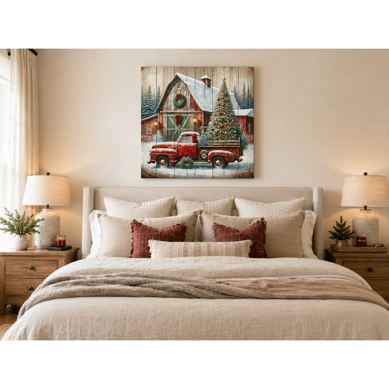 «Country Christmas Charm with Vintage Red Truck», reproduction sur toile tendue, H 40 po x l 40 po x P 1,5 po