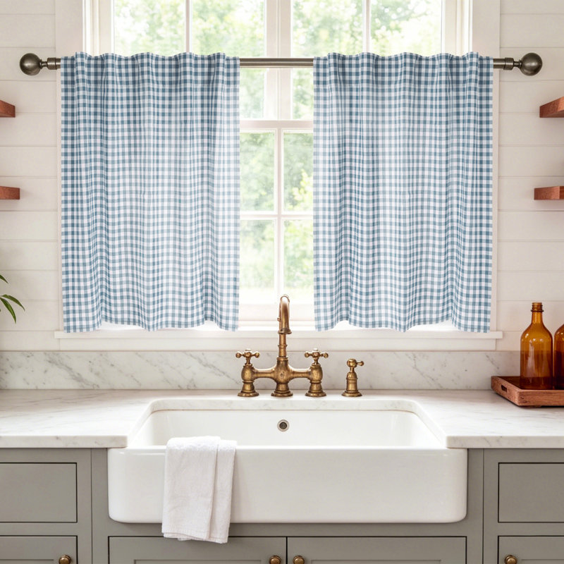 Rideaux de cuisine 100% coton, Bleu, 30" W x 24" L