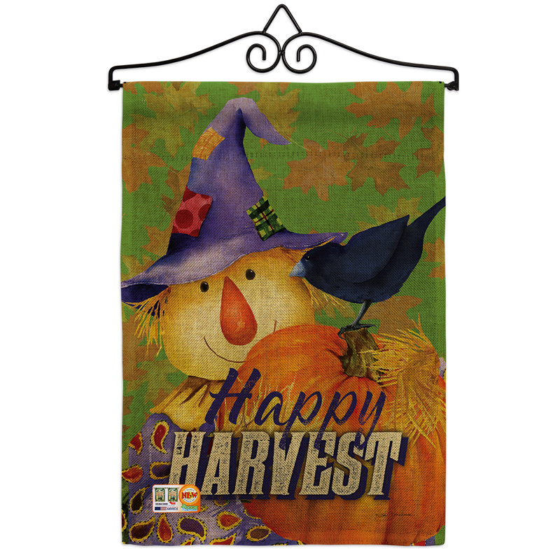 En toile jute de polyester de 2 côtés 19 po x l 13 po happy harvest épouvantail automne et automne drapeau de jardin