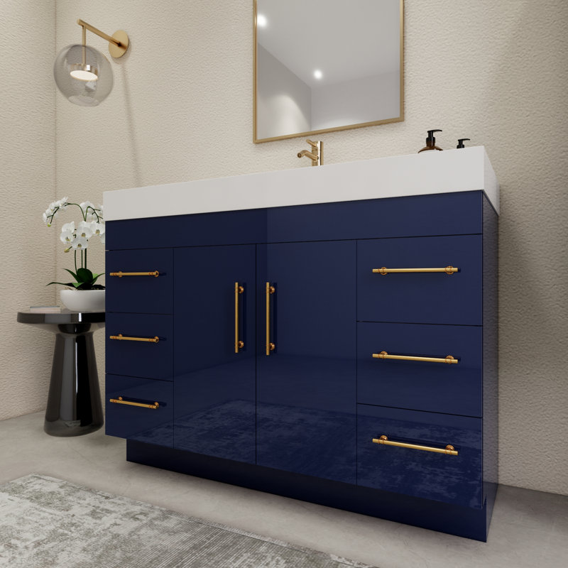 48'' Single Bathroom Vanity with Acrylic Top, Night Blue
