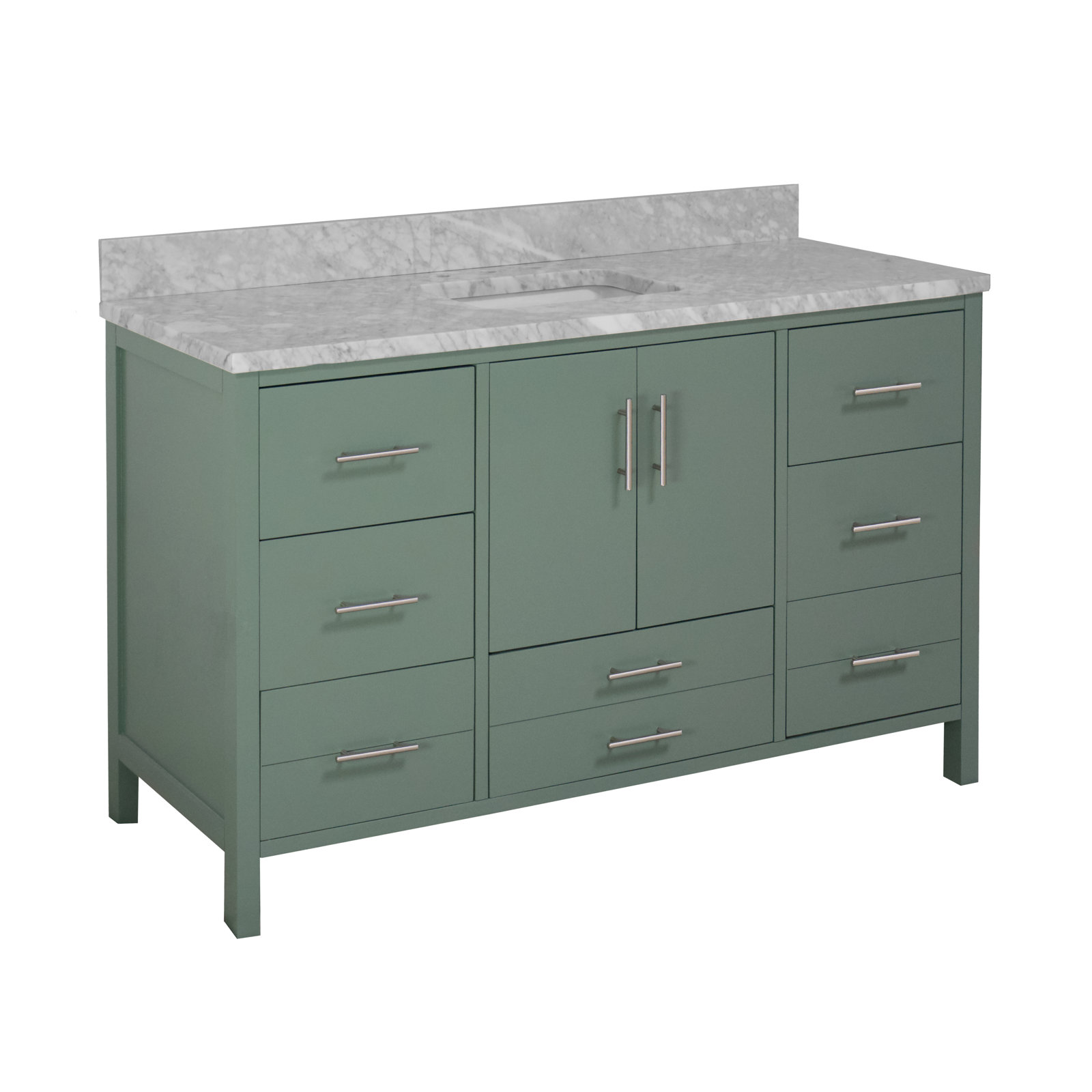 Kiara 60" Carrara Marble Single Bathroom Vanity, Sage Green, Carrara Marble