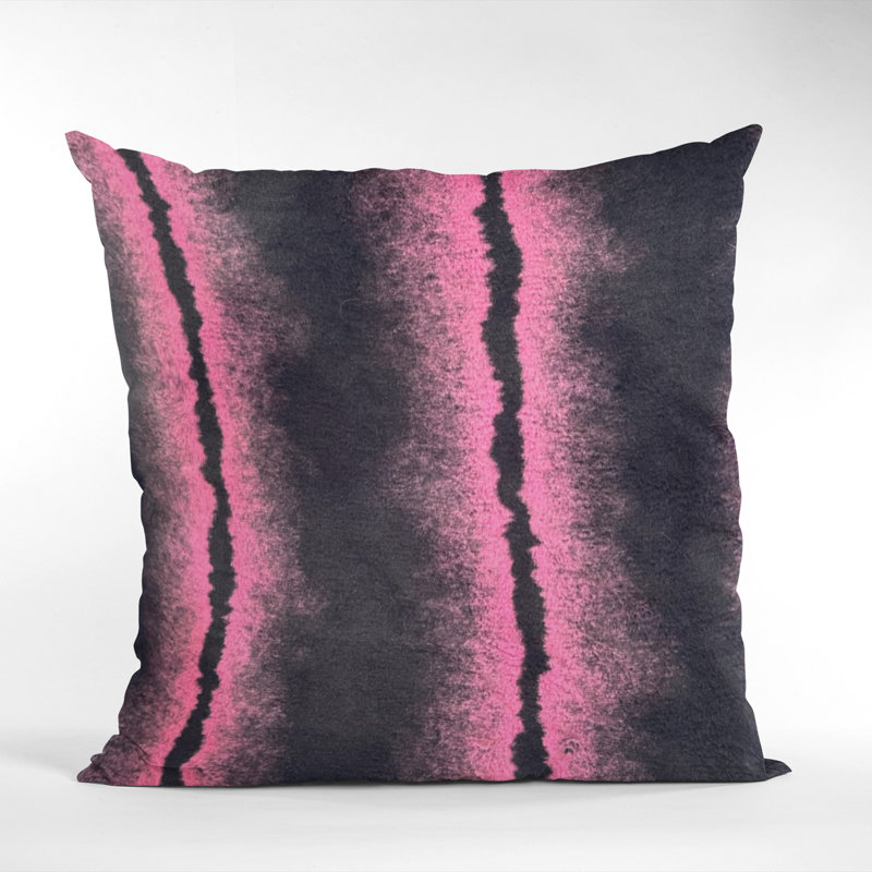 Housse de coussin carré en polyester / mélange de polyester Fluffy Fields, Fuchsia / noir, 20 po x 30 po, Rectangulaire