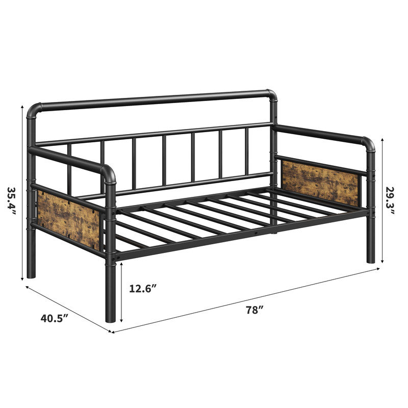 Twin Daybed with Classic Headboard – Heavy Duty Steel Slats, Sofa Bed Frame for Living Room, Bedroom, Guest Room, No Box Spring Needed