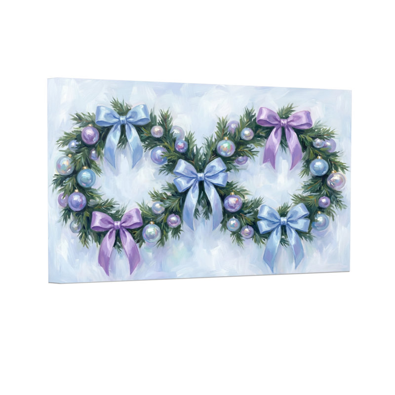 Couronnes de Noël avec des boucles bleues et mauves, H 24 po x l 36 po
