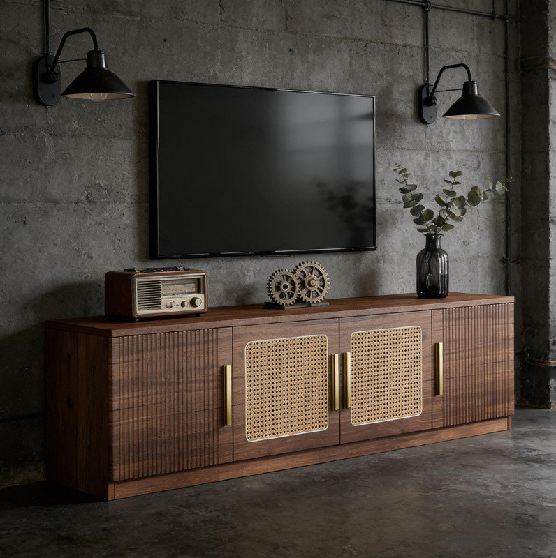 Meuble audio-vidéo polyvalent avec console, meuble de rangement multimédia multifonctionnel pour le salon